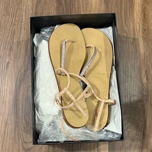 Giuseppe Zanotti Tan Sandals with Rhinestone Accents